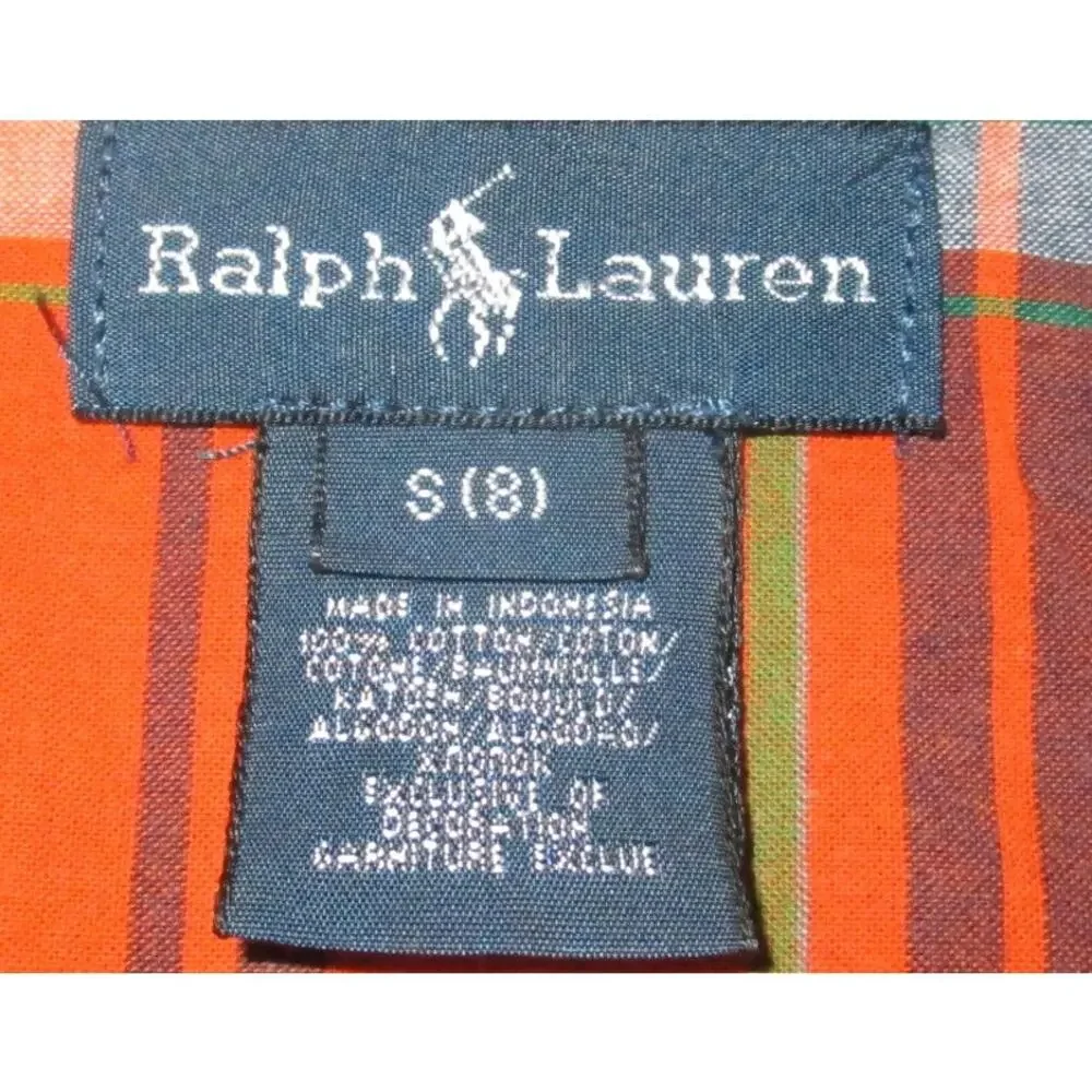 Ralph Lauren Boys Bright Plaid Button Down Shirt Orange Green Blue Size Small 8